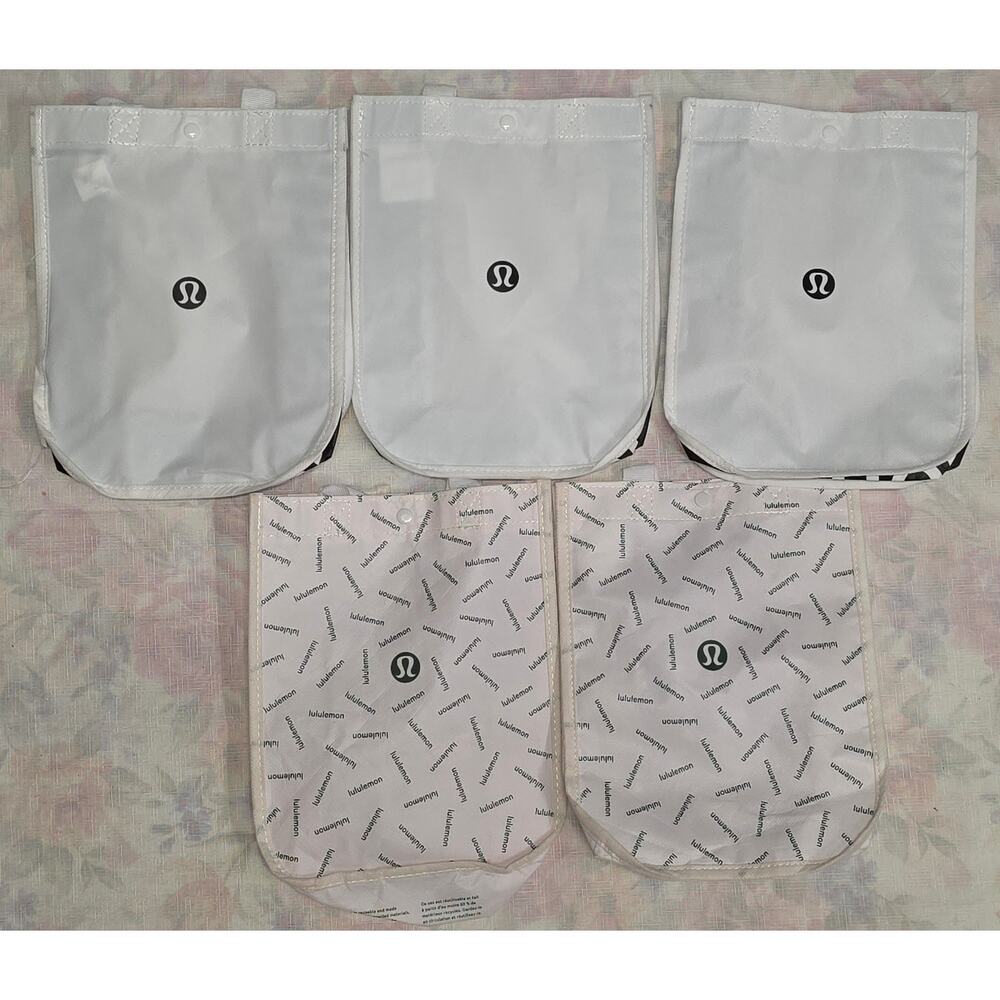 Lululemon Reusable Shopping Tote Bags Set of 5 Small White Logo Gym- 11x9